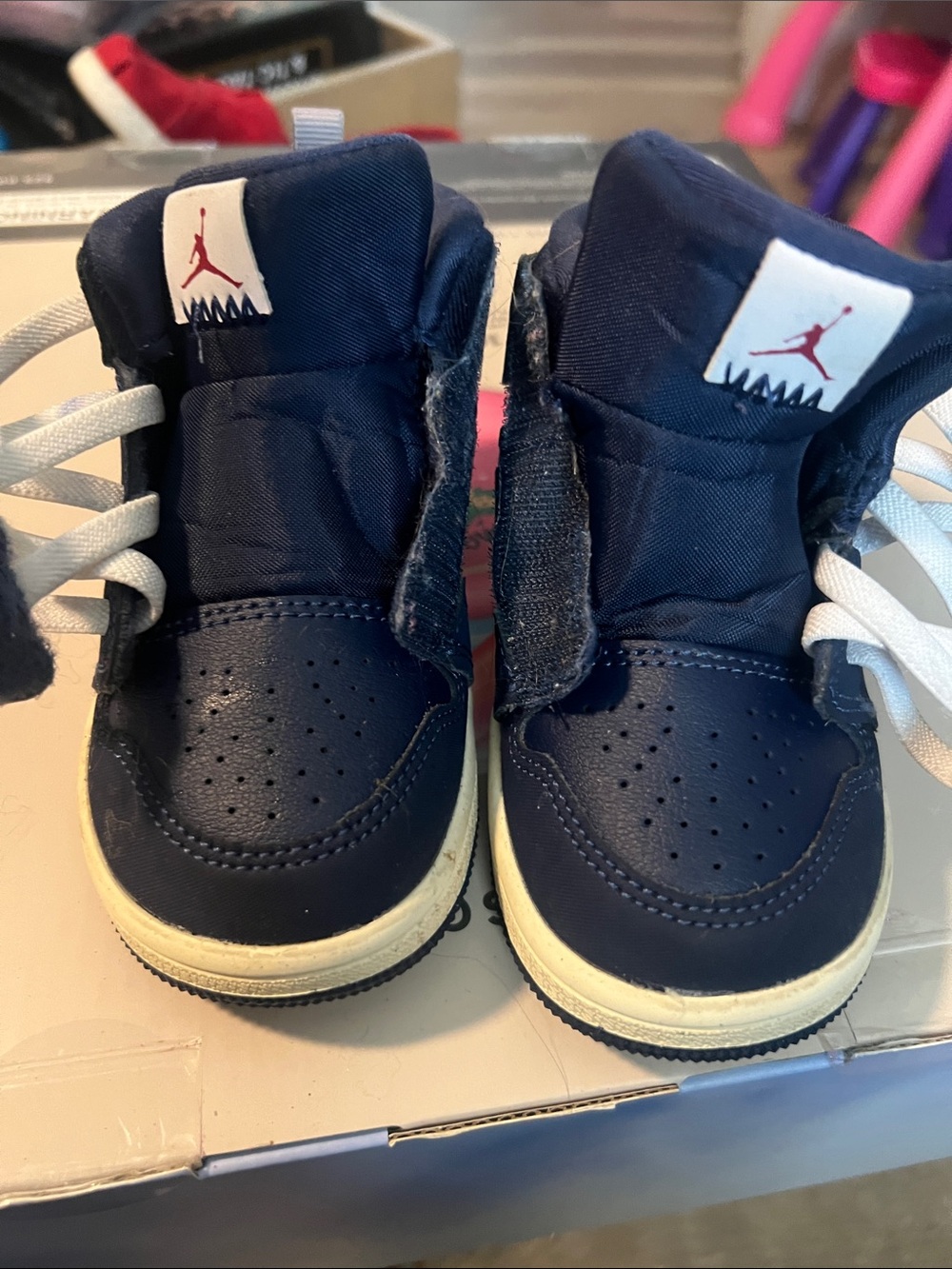 Jordan Toddler Navy and White High-Top Sneakers